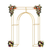 Heavy Duty Gold Metal Rectangular Wedding Arch in Arc de Triomphe Style, 3D Floral Balloon Frame Backdrop Stand - 8.5ft