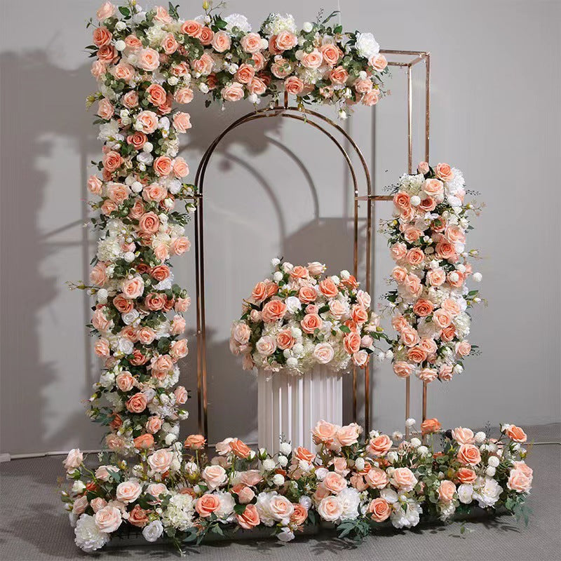 Heavy Duty Gold Metal Rectangular Wedding Arch in Arc de Triomphe Style, 3D Floral Balloon Frame Backdrop Stand - 8.5ft