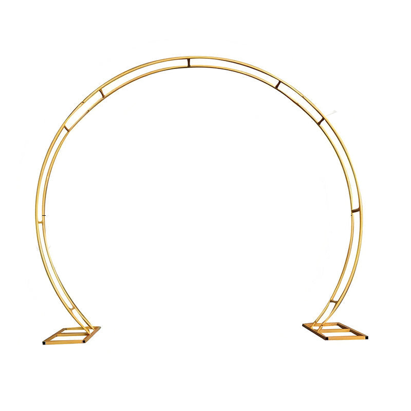 Gold Metal Double Hoop Wedding Arch Photo Backdrop Stand, Round Wedding Arbor Floral Balloon Frame 7.2ft