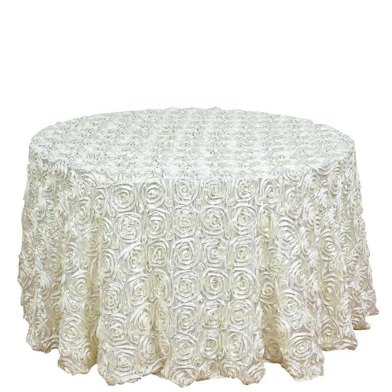 Round tablecloth with rose flowers 120" lvory