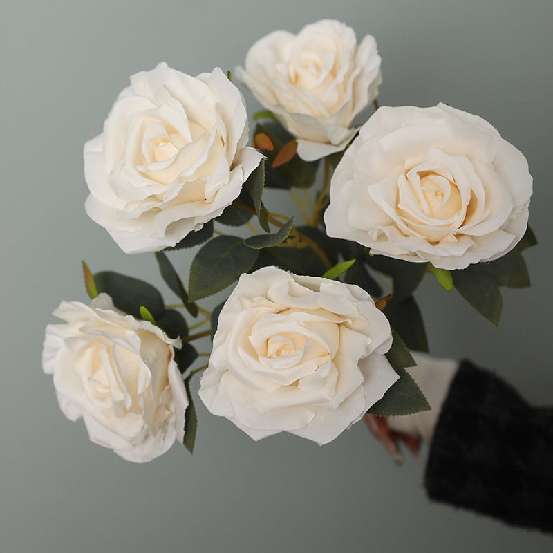 2 Bushes 16" Roses Artificial Silk Flowers Off-White