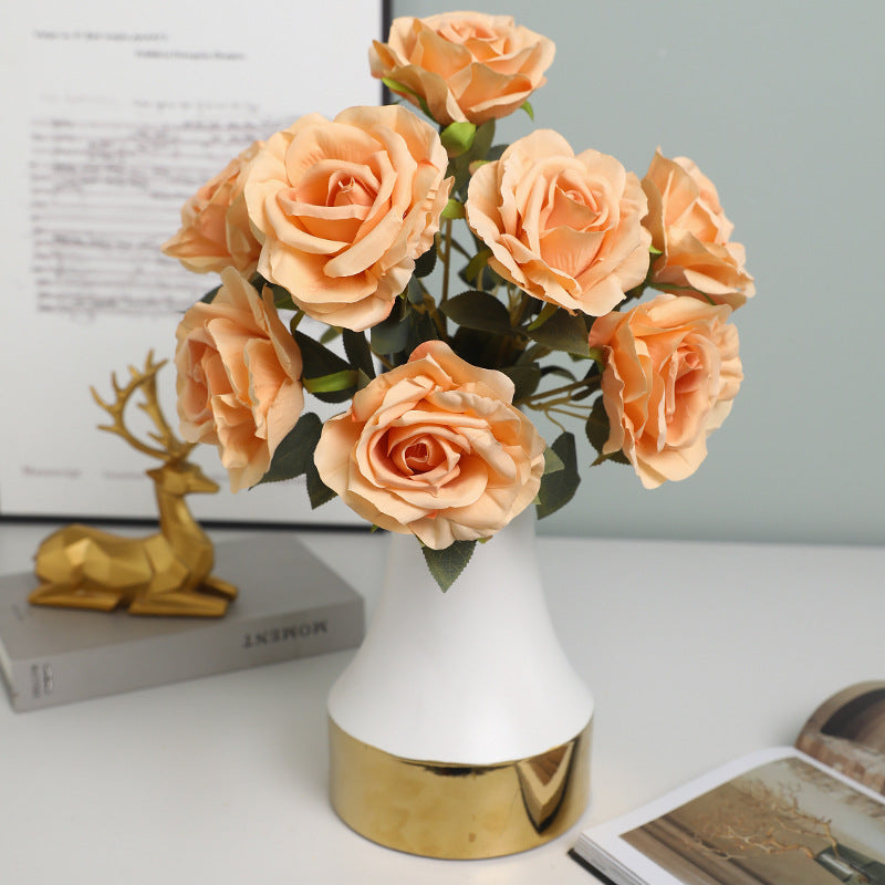 2 Bushes Premium Silk Jumbo Rose Flower Bouquet 16" Late Autumn Yellow