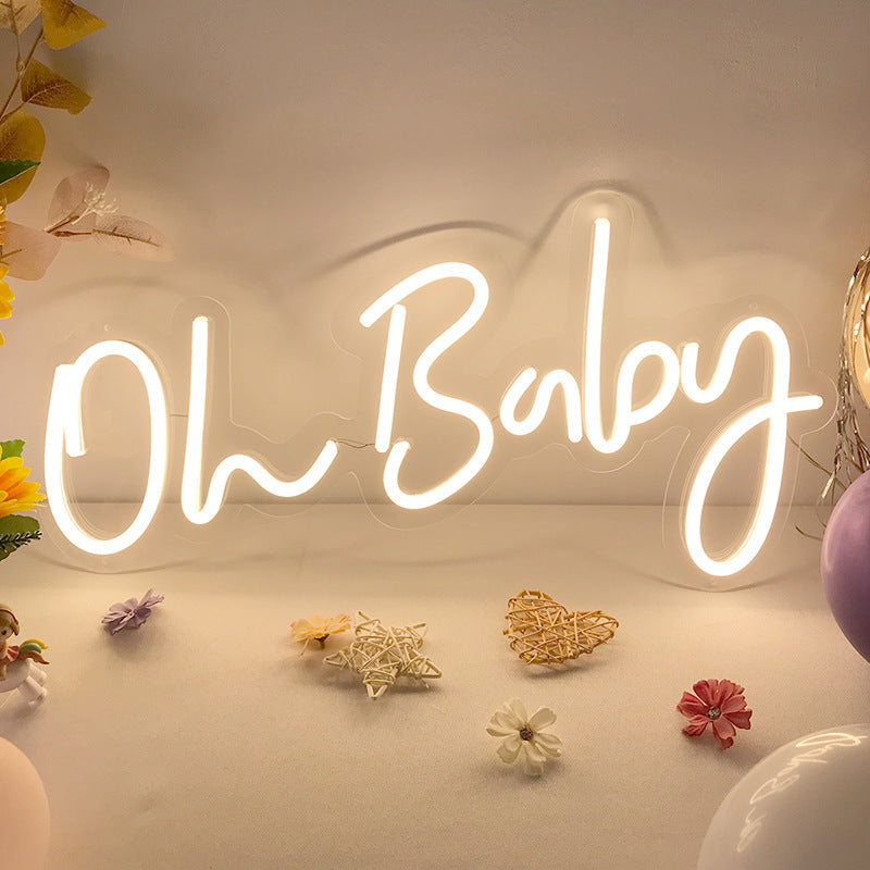 Oh Baby LED Neon Light Sign With Chain 26"