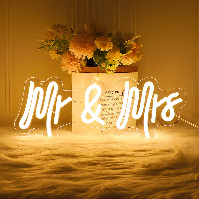 Mr & Mrs LED Neon Light Sign With Chain 33"