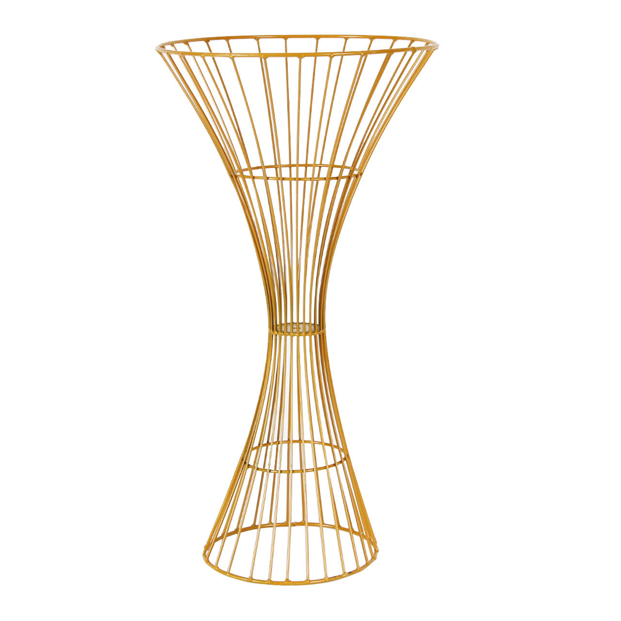 Gold Metal Flower Centerpiece Stand 24" Hourglass Trumpet Shape Open Frame Design