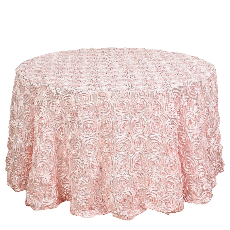 Round tablecloth with rose flowers 120" Light Pink