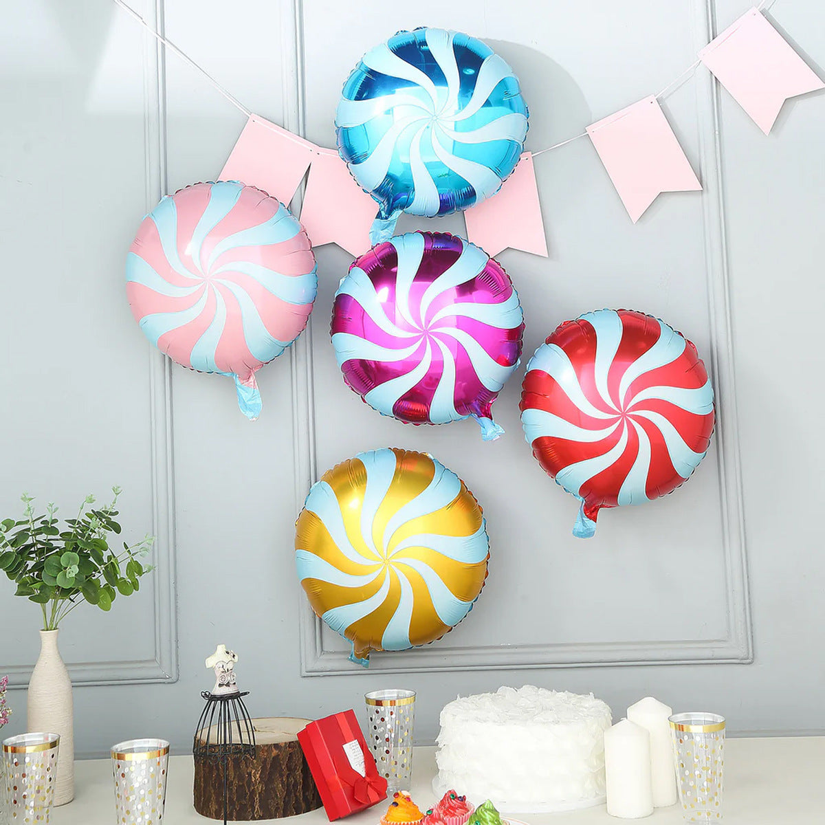 5 Pc Green Candy Striped Mylar Foil Helium/Air Balloons 18"
