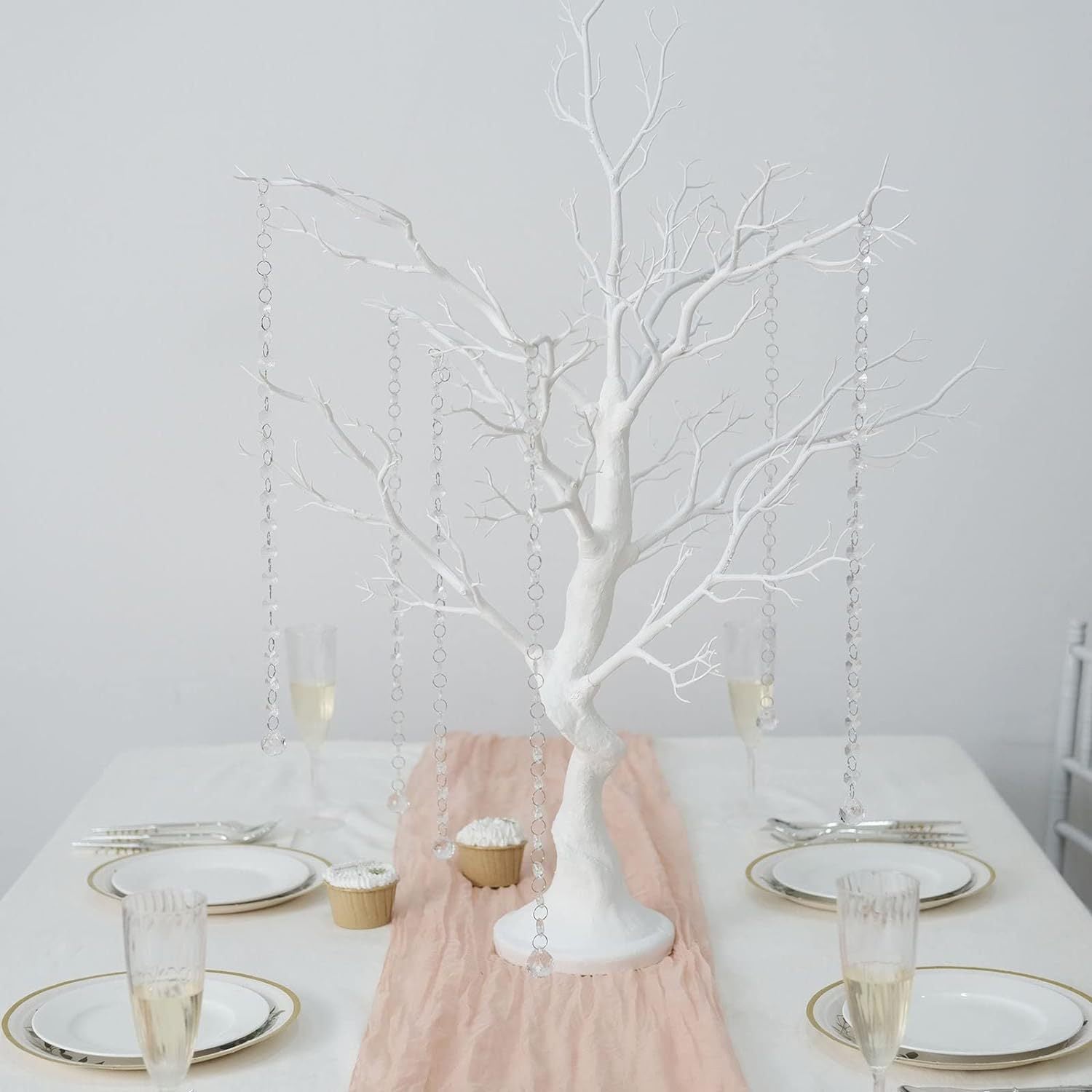 Manzanita Tree Centerpiece 34" White with 8 Acrylic Bead Chains