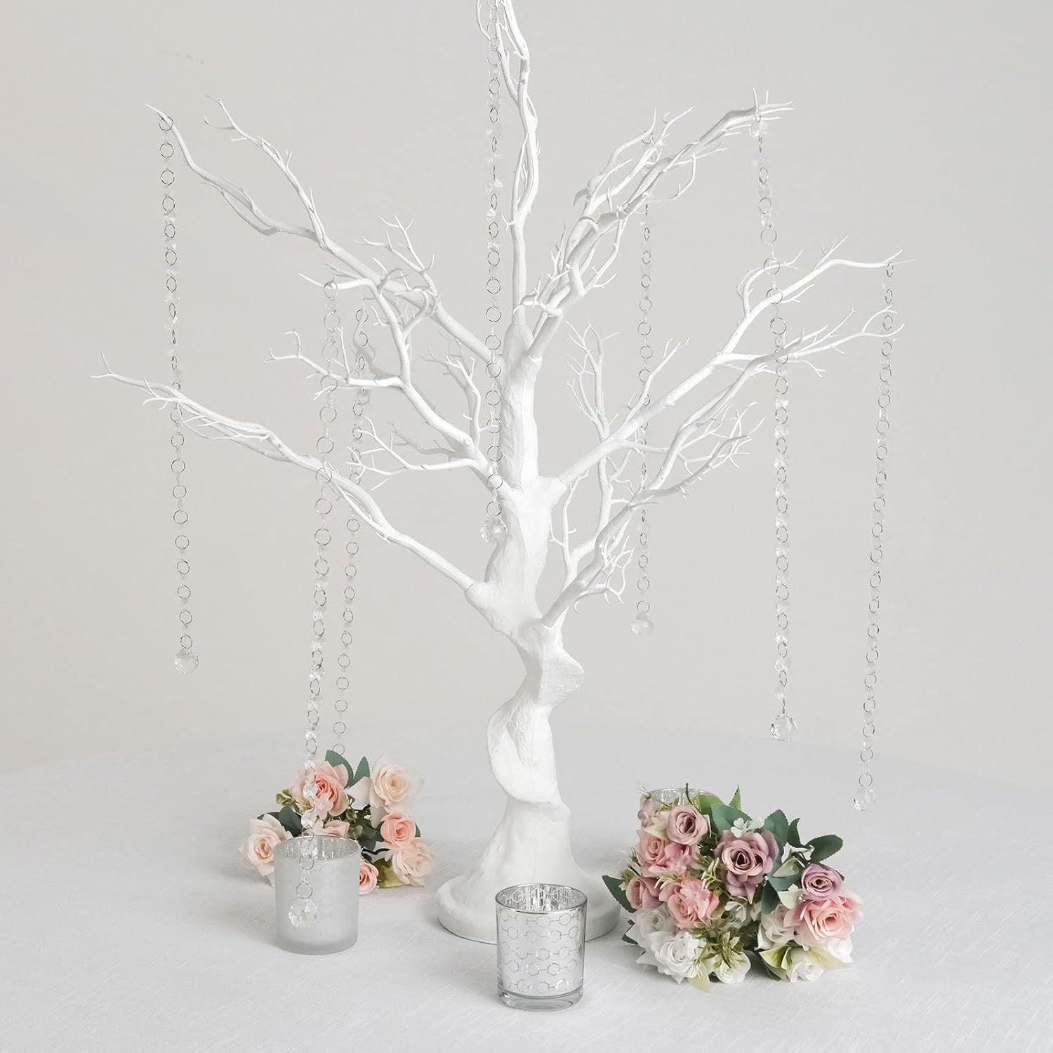 Manzanita Tree Centerpiece 34" White with 8 Acrylic Bead Chains