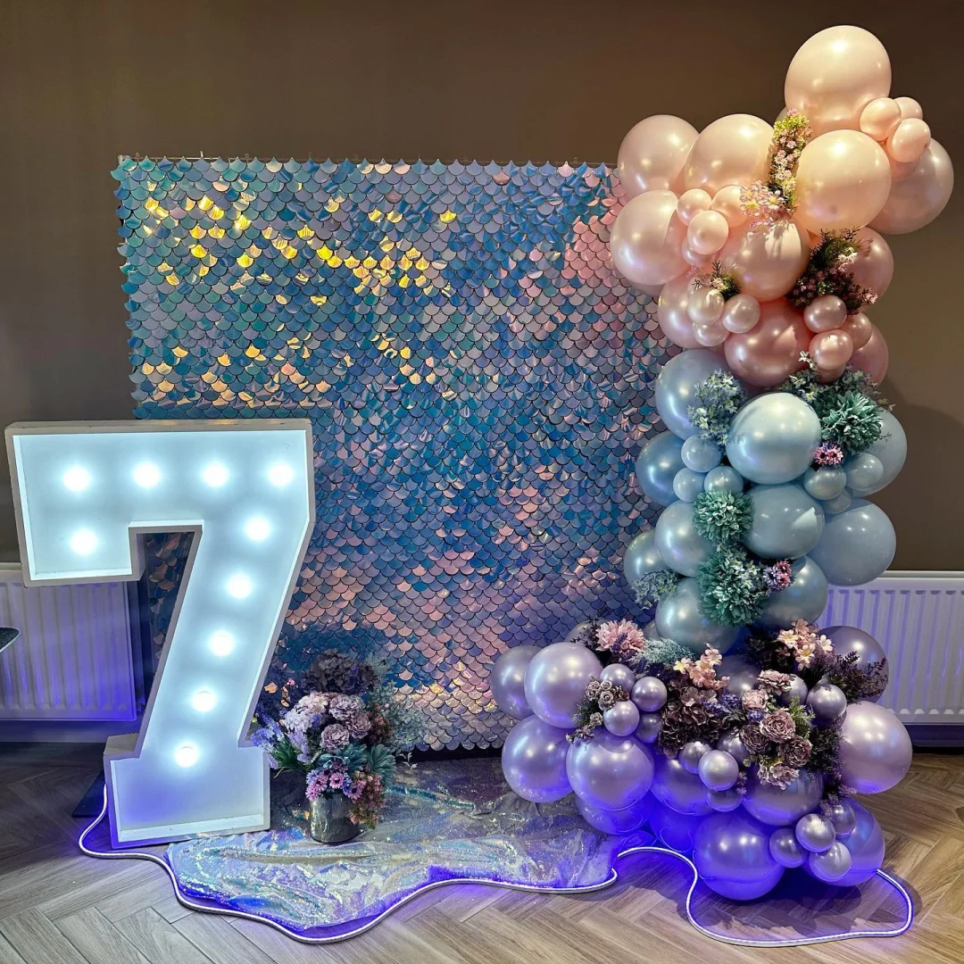 24 Panels Mermaid Scales Sequin Shimmer Wall Photo Backdrop Panels - 24sq.ft Silver