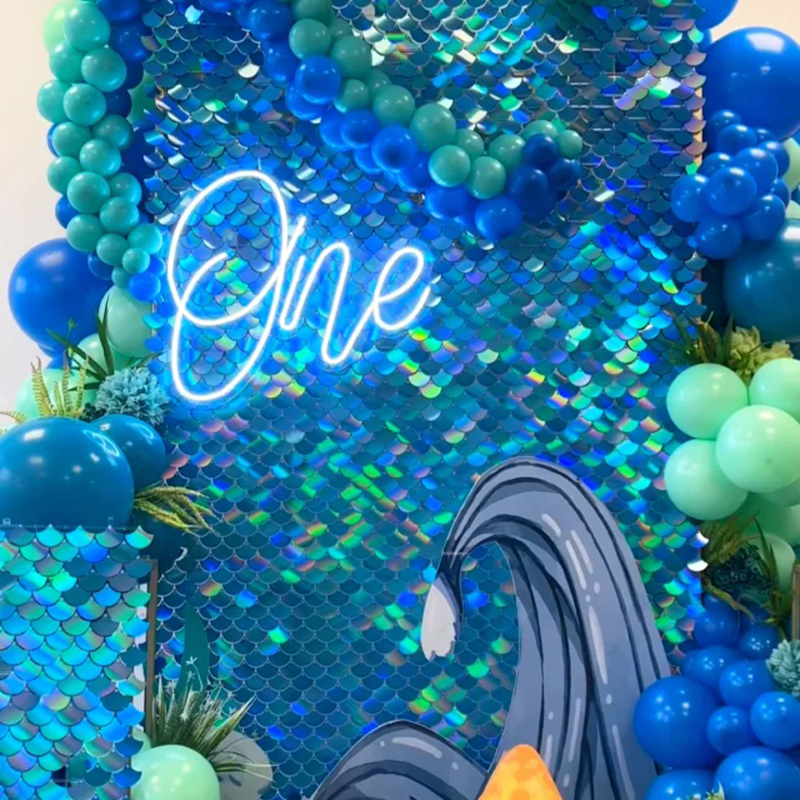 24 Panels Mermaid Scales Sequin Shimmer Wall Photo Backdrop Panels - 24sq.ft Silver