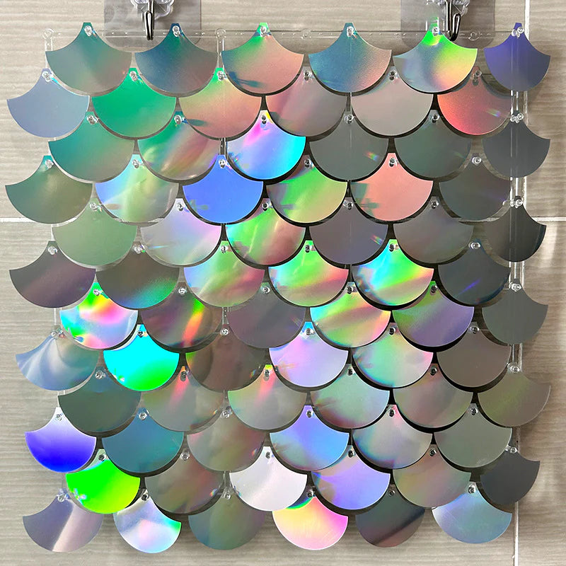 Spangle Mermaid Shimmer Sequin Wall Panel Backdrops (24 panels) Iridescent Silver