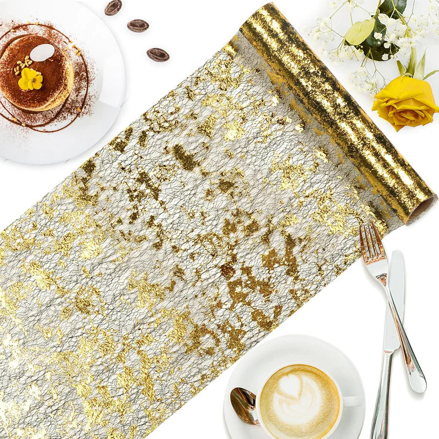 Mesh Polyester 108"X11" Table Runner Metallic Black Gold