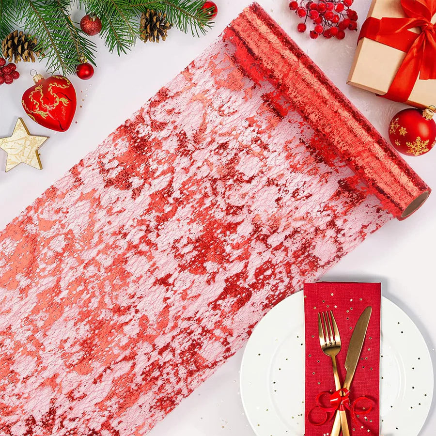 Mesh Polyester 108"X11" Table Runner Metallic Red