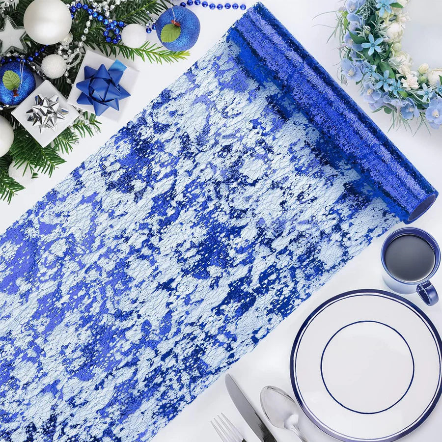 Mesh Polyester 108"X11" Table Runner Metallic Royal Blue