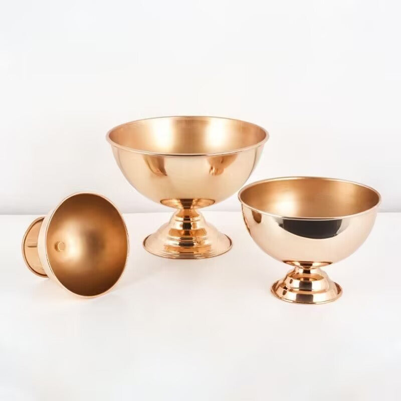 Metal Round Pedestal Flower Pot 6" Gold