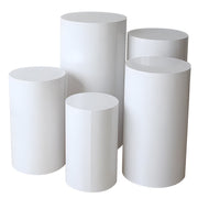 Set of 5 White Metal Cylinder Pillar Prop Stands - 20",22",24",30",35"