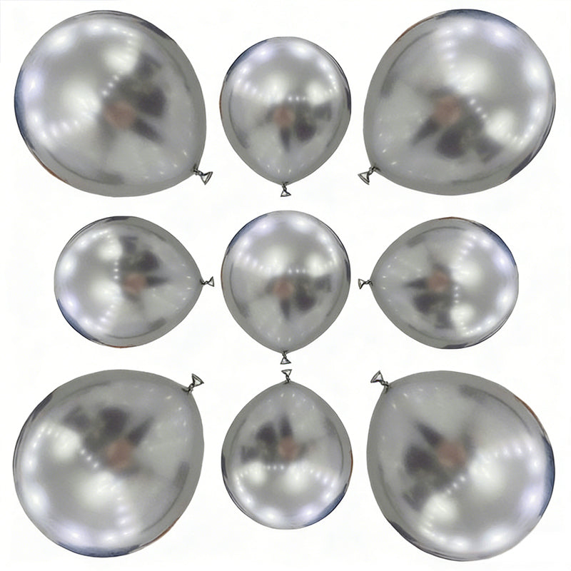 Metallic Silver Latex Balloons For Birthday Parties Weddings Baby Showers And Other Decorations Available In Multiple Sizes: 8Inch, 12Inch, 10Inch, And 5Inch.
