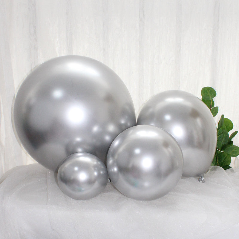 Metallic Silver Latex Balloons For Birthday Parties Weddings Baby Showers And Other Decorations Available In Multiple Sizes: 8Inch, 12Inch, 10Inch, And 5Inch.