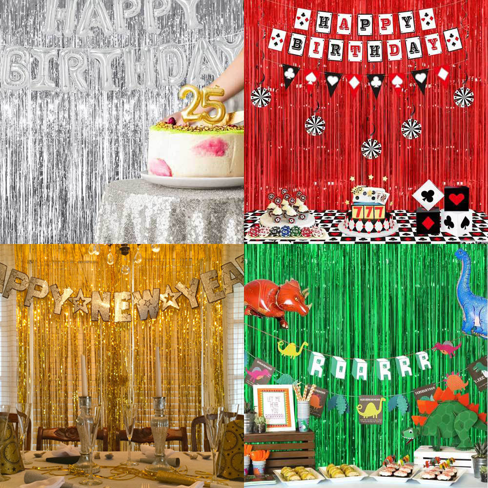 Metallic Tinsel Foil Fringe Doorway Curtain Party Backdrop 7ft Purple