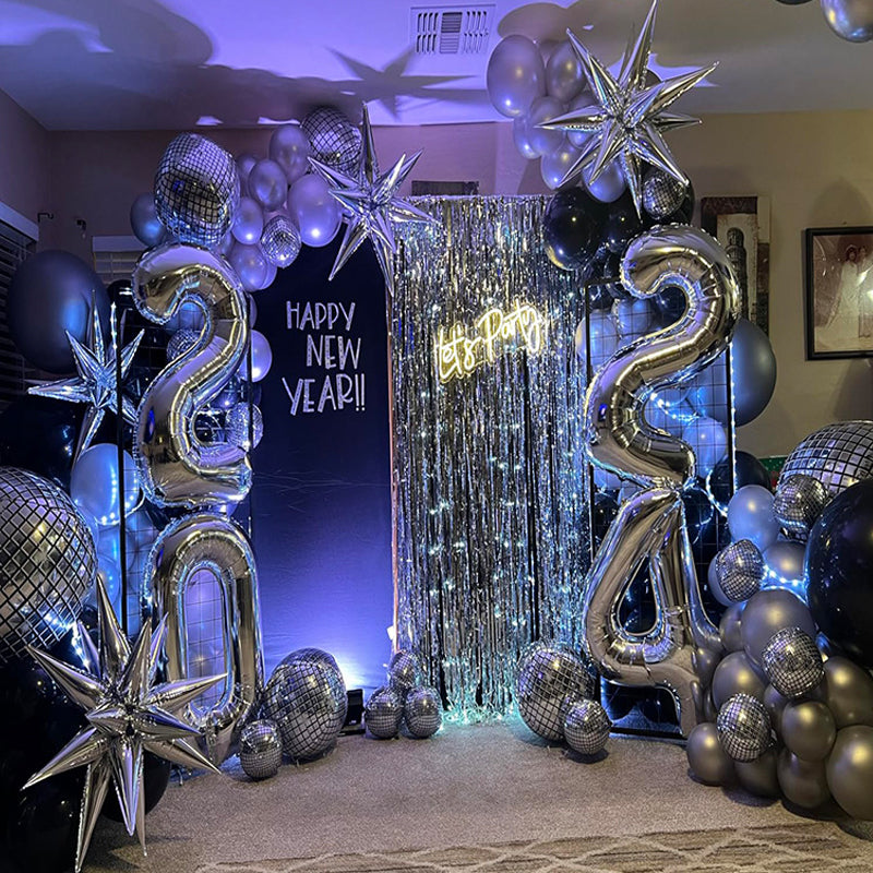 Metallic Tinsel Foil Fringe Doorway Curtain Party Backdrop 7ft Purple