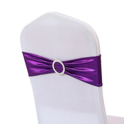 6"x14" Buckle Metallic Spandex Stretch Chair Band 5Pc Purple
