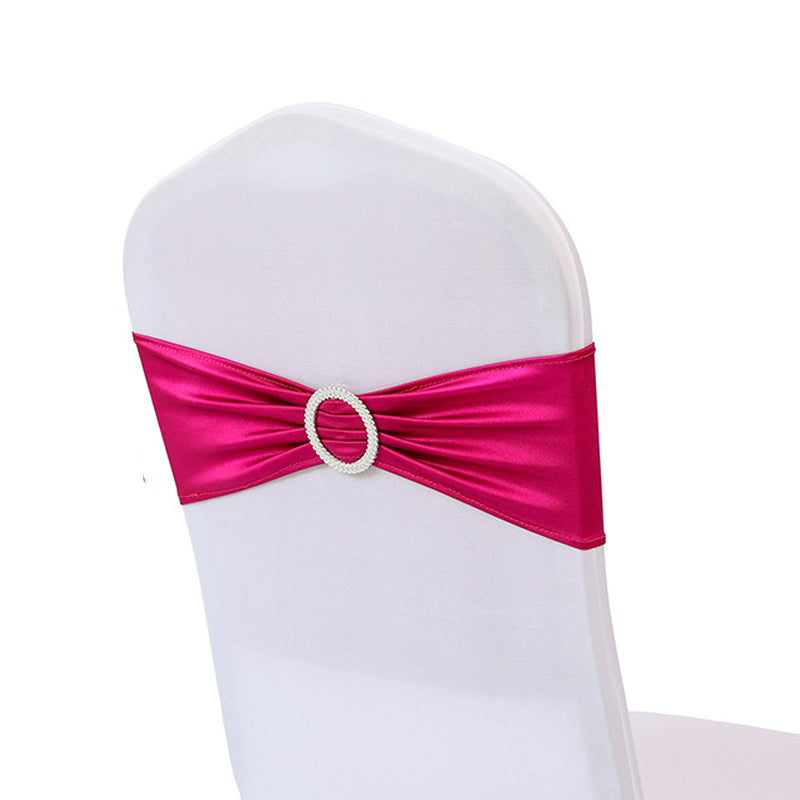 6"x14" Buckle Metallic Spandex Stretch Chair Band 5Pc Rose Red