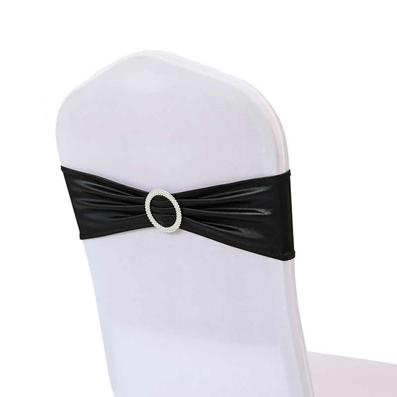 6"x14" Buckle Metallic Spandex Stretch Chair Band 5Pc Black