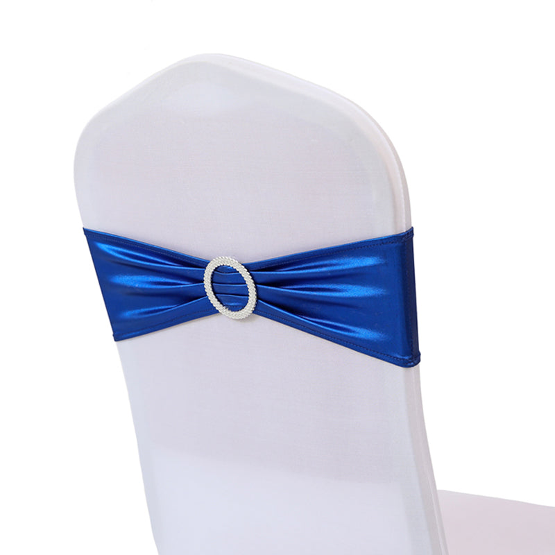 6"x14" Buckle Metallic Spandex Stretch Chair Band 5Pc Royal Blue