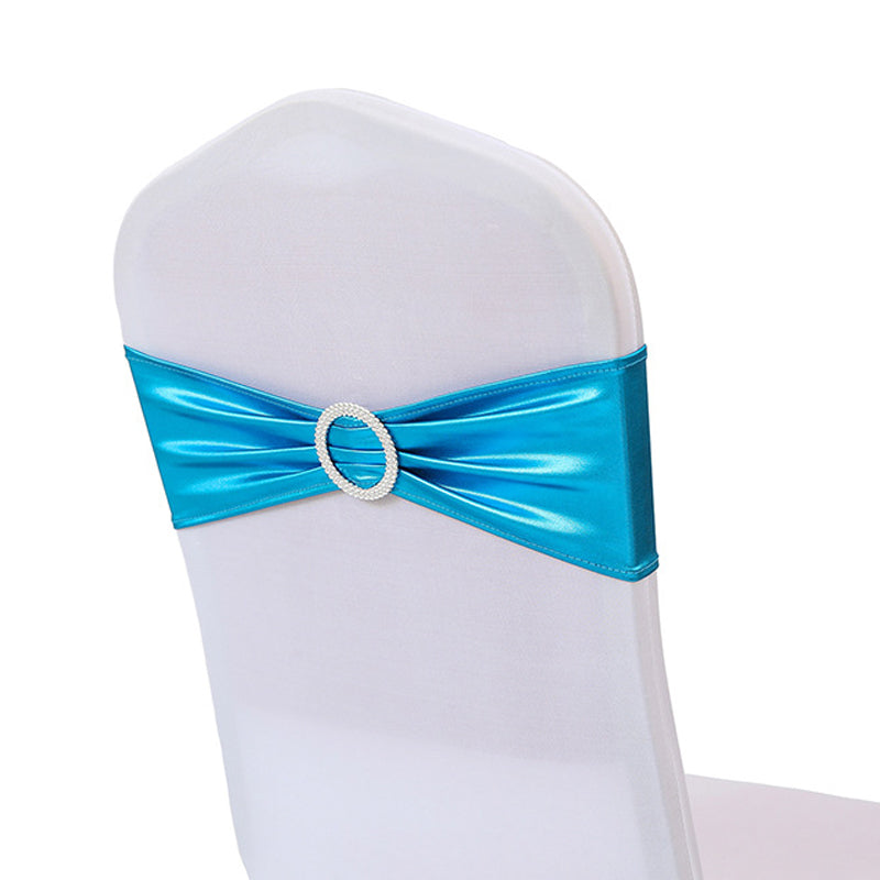 6"x14" Buckle Metallic Spandex Stretch Chair Band 5Pc Lake Blue