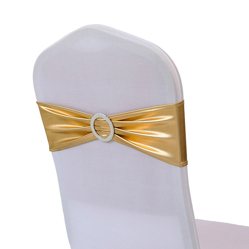 6"x14" Buckle Metallic Spandex Stretch Chair Band 5Pc Old Gold
