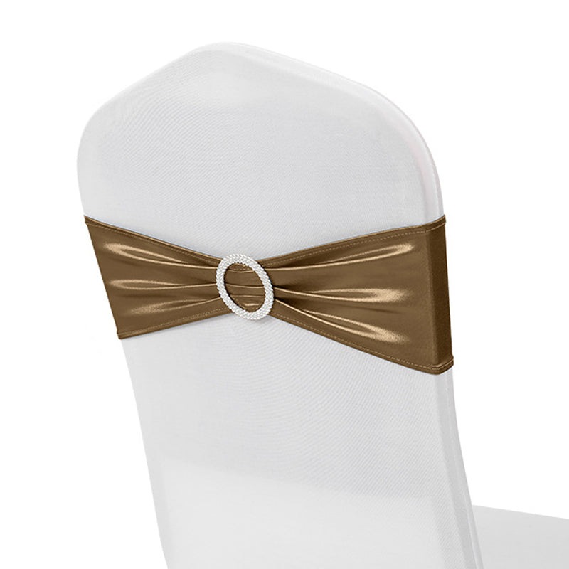6"x14" Buckle Metallic Spandex Stretch Chair Band 5Pc Coffee