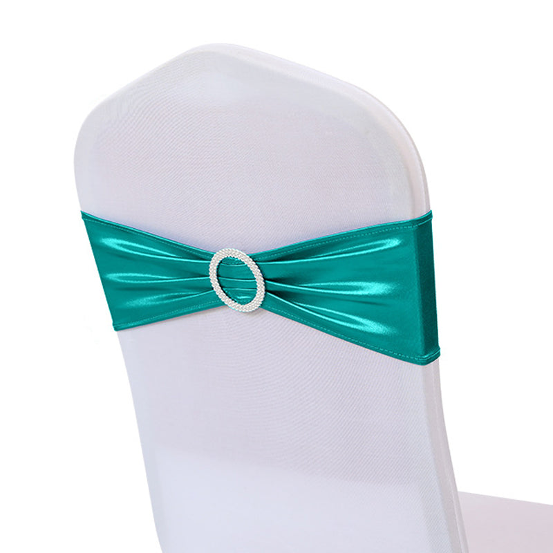 6"x14" Buckle Metallic Spandex Stretch Chair Band 5Pc Peacock Blue