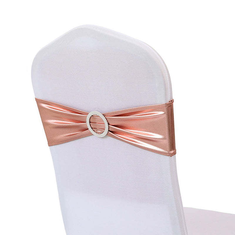 6"x14" Buckle Metallic Spandex Stretch Chair Band 5Pc Rose Gold