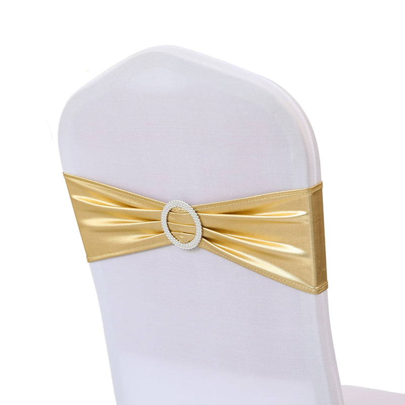 6"x14" Buckle Metallic Spandex Stretch Chair Band 5Pc Gold