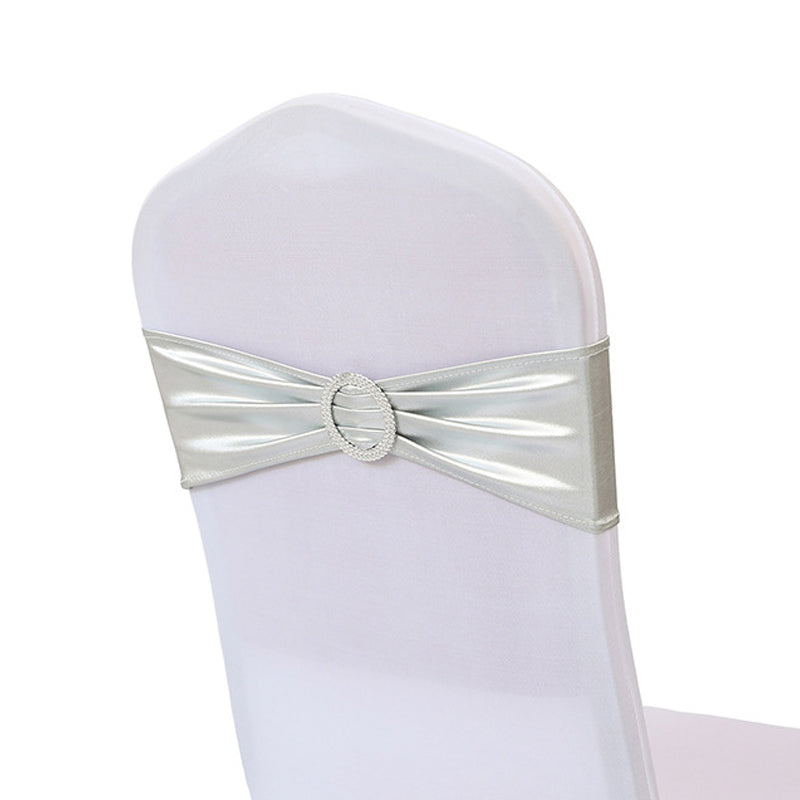 6"x14" Buckle Metallic Spandex Stretch Chair Band 5Pc Silver