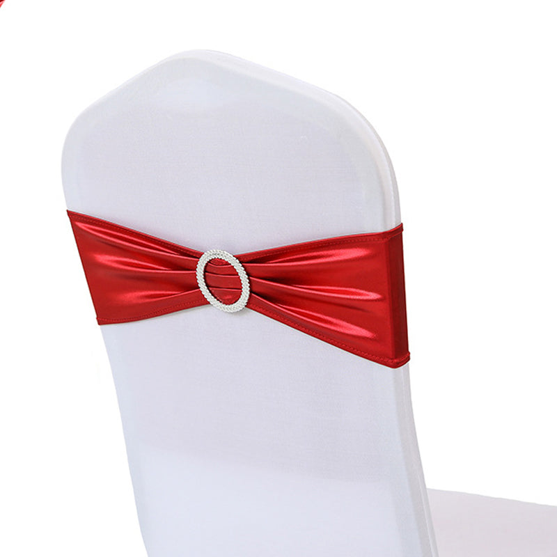 6"x14" Buckle Metallic Spandex Stretch Chair Band 5Pc Red