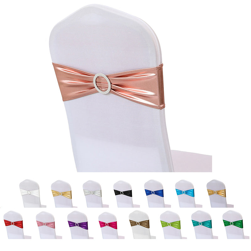 Metallic Spandex Chair Sashes Bands 5PCS Stretch Chair Ties Bows with Buckle Slider for Party Banquet Decoration