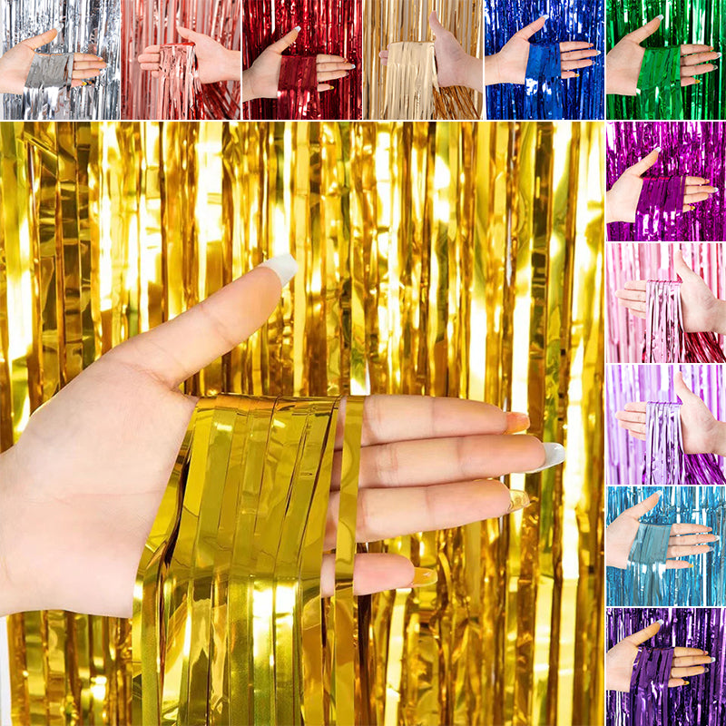 7Ft Metallic Tinsel Foil Fringe Curtains Photo Booth Backdrop for Party Birthday Wedding Holiday Celebration Decorations