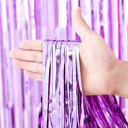Metallic Foil Fringe Backdrop Curtain 7 ft Light Purple