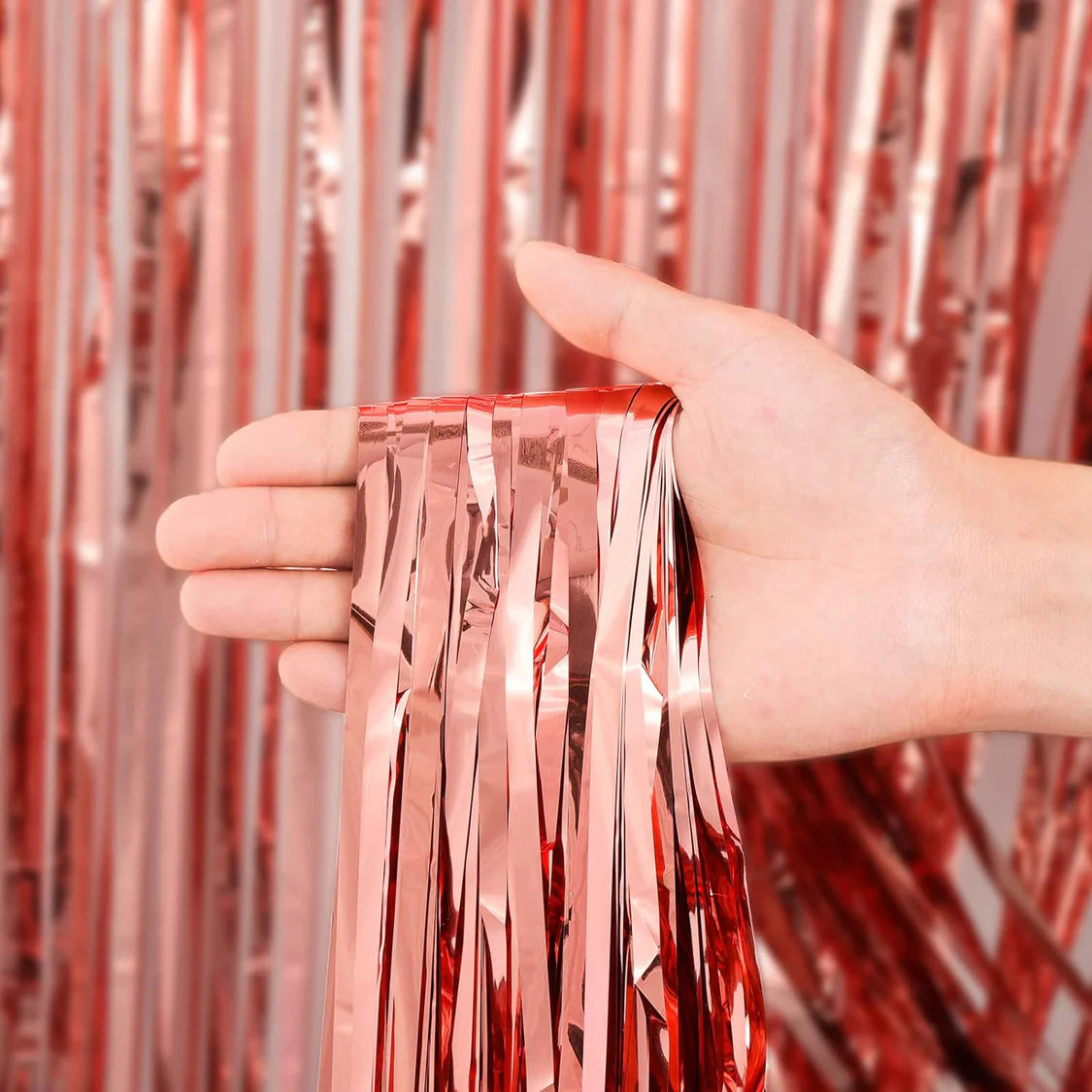 Metallic Foil Fringe Backdrop Curtain 7 ft Rose Gold