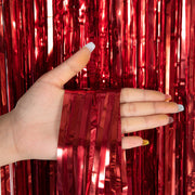 Metallic Foil Fringe Backdrop Curtain 7 ft Red