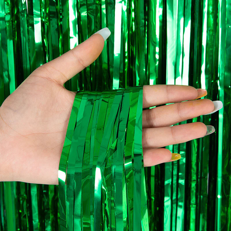 Metallic Foil Fringe Backdrop Curtain 7 ft Green