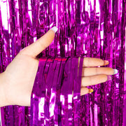Metallic Foil Fringe Backdrop Curtain 7 ft Rose Red