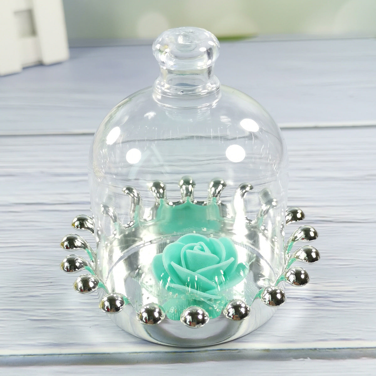 12 Pc Clear Mini Crown Jar Candy Container Gift Boxes 4" Silver