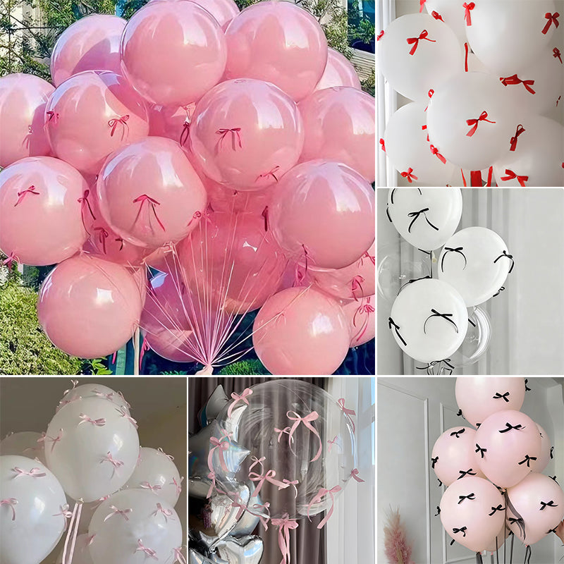 10 Sets of Mini Ribbon Bow Party Balloons, Perfect for DIY Bow-Themed Parties.