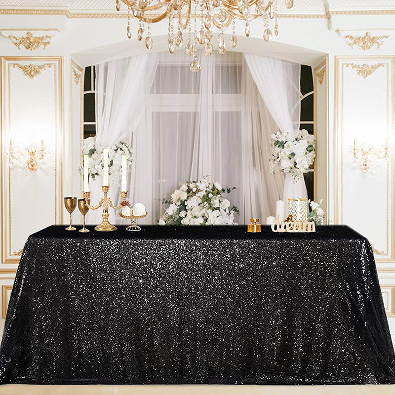 Shimmering Sequin Rectangle Tablecloth Black
