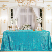 Shimmering Sequin Rectangle Tablecloth Lake Blue