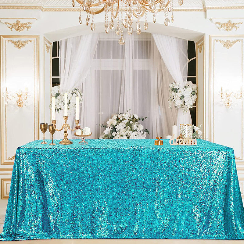 Shimmering Sequin Rectangle Tablecloth Lake Blue