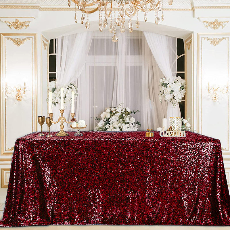 Shimmering Sequin Rectangle Tablecloth Burgundy